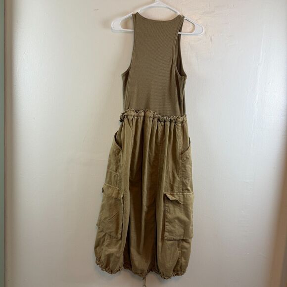 Daily Practice by Anthropologie Be Bold Racerback Twofer Midi Cinch Dress Tan M - Picture 7 of 12